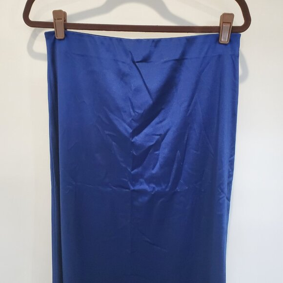 New Without Tags Royal Blue Satin Elastic High Waist Stretch Maxi Skirt  L/XL - Picture 6 of 11